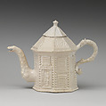 Teapot in the form of an octagonal pavilion, Salt-glazed stoneware, British, Staffordshire