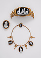 Parure: tiara, necklace, and brooch, Cameos carved by Luigi Saulini (Italian, 1819–1883), Onyx and gold, tortoiseshell, Italian, Rome