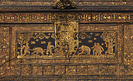Coffer, Gold-tooled leather on wood; gilt brass; silk and metallic thread, Flemish or Dutch