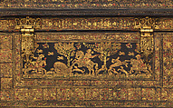 Coffer, Gold-tooled leather on wood; gilt brass; silk and metallic thread, Flemish or Dutch