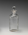 Liquor bottle with stopper (one of a pair), Glass, British or Irish