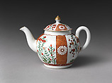 Teapot with Japanese-style flowers, Worcester factory (British, 1751–2008), Soft-paste porcelain painted with colored enamels over transparent glaze, British, Worcester