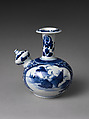 Pouring vessel (kendi) with landscape, Hard-paste porcelain painted with cobalt blue under transparent glaze (Hizen ware), Japanese, for European market