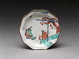 Plate with Japanese court woman and birds, Hard-paste porcelain painted with colored enamels over transparent glaze (Hizen ware; Imari type), Japanese, for European market