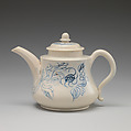 Teapot, Salt-glazed stoneware with underglaze “scratch blue” decoration, British, Staffordshire