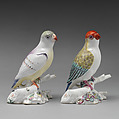 Pair of parakeets, Chelsea Porcelain Manufactory (British, 1744–1784), Soft-paste porcelain, British, Chelsea