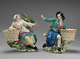 Male fruit seller (one of a pair), Chelsea Porcelain Manufactory (British, 1745–1784, Red Anchor Period, ca. 1753–58), Soft-paste porcelain, British, Chelsea