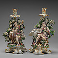 Venus and Cupid candlestick (one of a pair), Chelsea Porcelain Manufactory (British, 1745–1784, Gold Anchor Period, 1759–69), Soft-paste porcelain, British, Chelsea