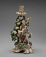Venus and Cupid candlestick (one of a pair), Chelsea Porcelain Manufactory (British, 1745–1784, Gold Anchor Period, 1759–69), Soft-paste porcelain, British, Chelsea