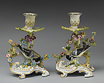 Pair of candlesticks, Chelsea Porcelain Manufactory (British, 1745–1784, Red Anchor Period, ca. 1753–58), Soft-paste porcelain, British, Chelsea
