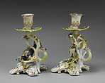 Pair of candlesticks, Chelsea Porcelain Manufactory (British, 1745–1784, Red Anchor Period, ca. 1753–58), Soft-paste porcelain, British, Chelsea