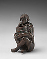 Boy with a barrel, Bronze, black lacquer patina, probably Italian
