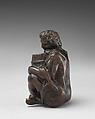 Boy with a barrel, Bronze, black lacquer patina, probably Italian