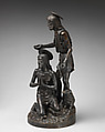 Renaissance-style statuette of the Baptism of Christ, Bronze, alabaster base (modern), Italian
