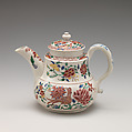 Teapot, Salt-glazed stoneware with enamel decoration, British, Staffordshire