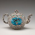 Teapot with portrait of Frederick the Great of Prussia (1712–1786), Salt-glazed stoneware with enamel decoration, British, Staffordshire