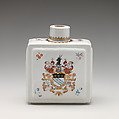 Tea caddy with cover with armorial decoration (part of a service), Hard-paste porcelain with enamel decoration and gilding, Chinese, for British market