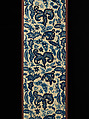 Pair of bed curtains, Crewel wool embroidery on plain weave wool foundation fabric, British