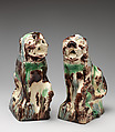 Pair of Chinese dogs of Foo, Style of Whieldon type, Lead-glazed earthenware, British, Staffordshire