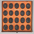 Cabinet of 140 plaques, Basalt ware, British, Staffordshire
