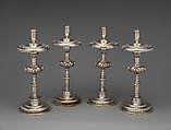 Set of four candlesticks, Silver, chased, engraved, Peruvian