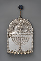 Baraffael Family Hanukkah Lamp, Gaspare Vanneschi (Italian, active Rome, 1758–1787), Silver, embossed, engraved, punched; soft wood back support, Italian, Rome