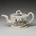 Teapot, Salt-glazed stoneware with enamel decoration, British, Staffordshire