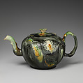 Teapot, Thomas Whieldon (British, Penkull, Stoke-on-Trent 1719–1795), Lead-glazed earthenware with underglaze decoration, British, Staffordshire