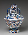 Ceremonial punch bowl with cover, Delftware (tin-glazed earthenware), probably British, Lambeth