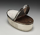 Nutmeg or spice box with arms of Mary Lady Hervey of Ickworth, Silver, British