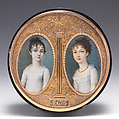 Box with portraits of two sisters, Miniature by Continental Painter, Tortoiseshell, gold, ivory, possibly British