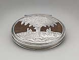 Snuffbox, Silver and oak, probably British