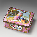 Snuffbox with chinoiserie scene, Jacques Gabriel Huquier French, Copper, enamel, British, South Staffordshire