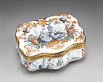Snuffbox, Painted enamel on copper, partly gilt; copper-gilt mounts, German