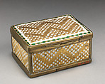 Snuffbox, Enamel on copper, inlaid with gold; copper mounts, German