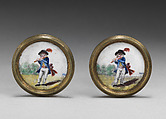 Pair of knobs, Enamel on copper, brass, British, possibly Birmingham