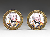 Pair of knobs depicting Horatio Nelson, Daniel Orme  British, Enamel on copper; brass, British, possibly Birmingham