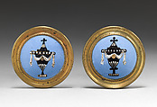 Pair of knobs, Enamel on copper, brass, British, possibly Birmingham