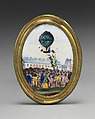Knob depicting a balloon ascent, Enamel on copper, brass, British, possibly Birmingham