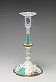 Pair of candlesticks, image of hunter with dog on base of candlesticks published by Robert Sayer (British, Sunderland 1725–1794 Bath), Enamel, British, possibly South Staffordshire