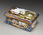 Snuffbox with park scene, Enameled copper, British, South Staffordshire