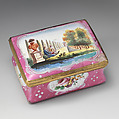 Snuffbox with garden scene, Enameled copper, British, South Staffordshire, possibly Bilston