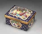 Snuffbox with still life, Enameled copper, British, South Staffordshire