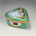 Heart-shaped snuffbox, Enameled copper, British, South Staffordshire