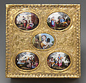 Casket, Painted enamel on copper; gilt pinchbeck metal, British box with Italian plaques