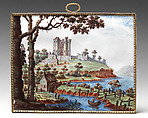 Plaque with landscape, Enamel on copper, British, probably Birmingham