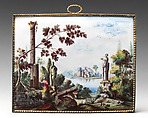 Plaque with classical landscape, Enamel on copper, British, probably Birmingham