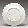 Botanical plate with a flowering eggplant, Chelsea Porcelain Manufactory (British, 1745–1784, Red Anchor Period, ca. 1753–58), Soft-paste porcelain with enamel decoration, British, Chelsea