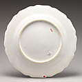 Botanical plate with spray of lilies, Chelsea Porcelain Manufactory (British, 1745–1784, Red Anchor Period, ca. 1753–58), Soft-paste porcelain with enamel decoration, British, Chelsea