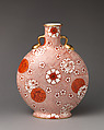 Red and white floral pattern moon flask, Minton(s) (British, Stoke-on-Trent, 1793–present), Bone china, British, Stoke-on-Trent, Staffordshire